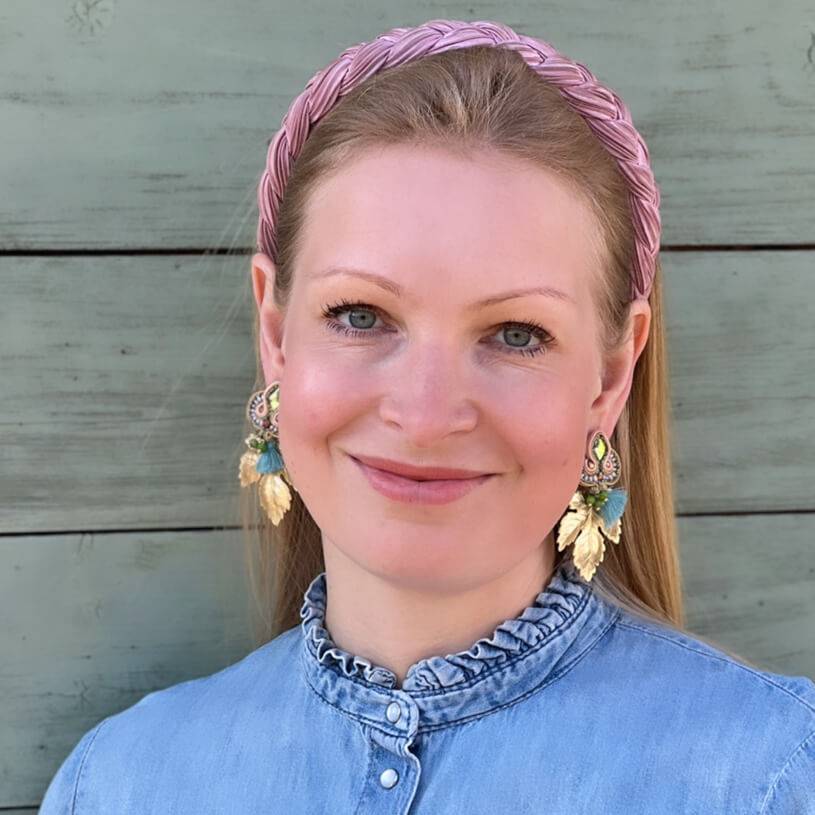 SchwesterSchwester Rosafarbene Soutache-Ohrstecker Kleinen Hellblauen Quasten Und Goldenen Blättern