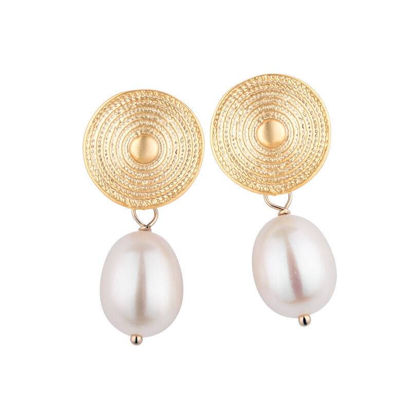 SchwesterSchwester Runde Ohrstecker – Echt Vergoldet – Mit Süßwasserperle