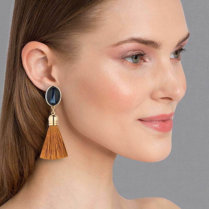 SchwesterSchwester Schimmernde Dunkelblaue Ohrstecker Mit Edlen Quasten In Goldbraun