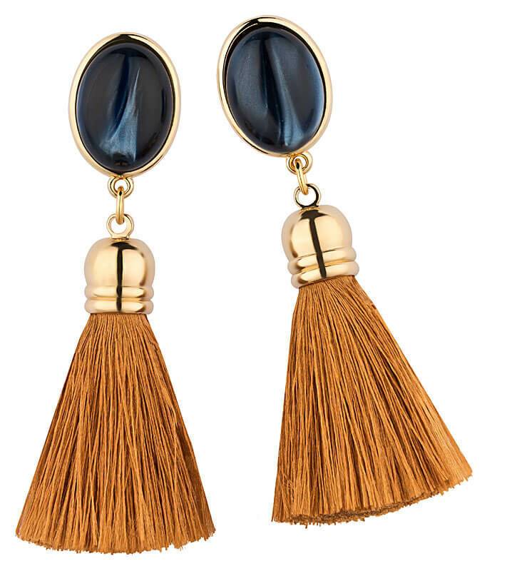 SchwesterSchwester Schimmernde Dunkelblaue Ohrstecker Mit Edlen Quasten In Goldbraun