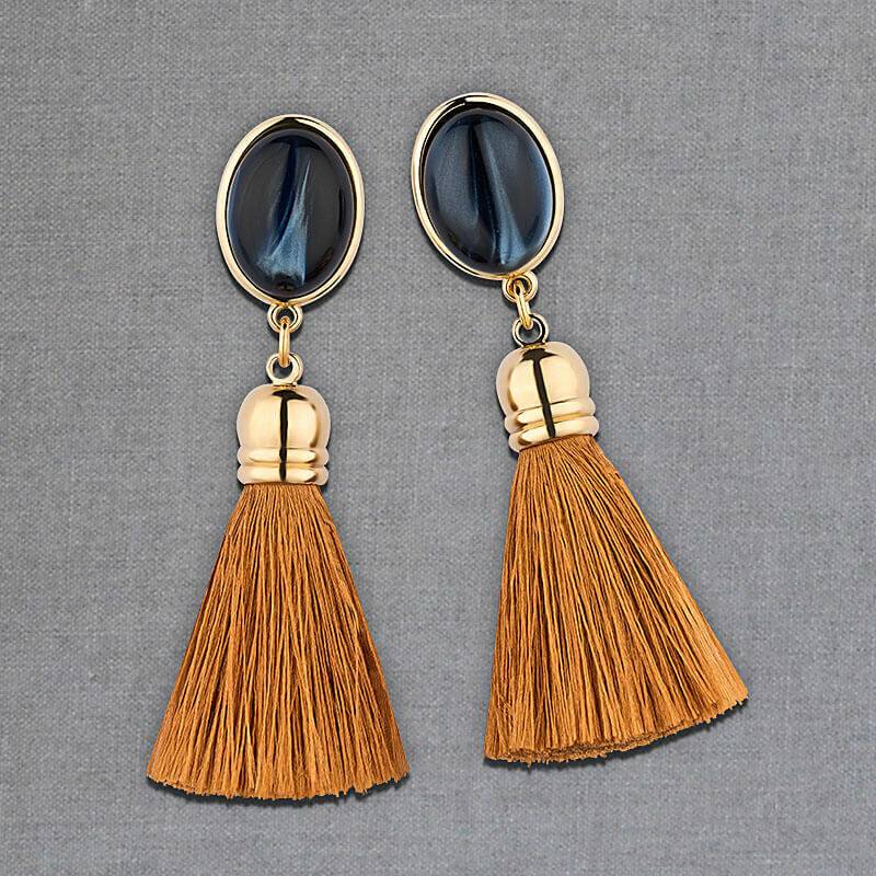 SchwesterSchwester Schimmernde Dunkelblaue Ohrstecker mit edlen Quasten in Goldbraun