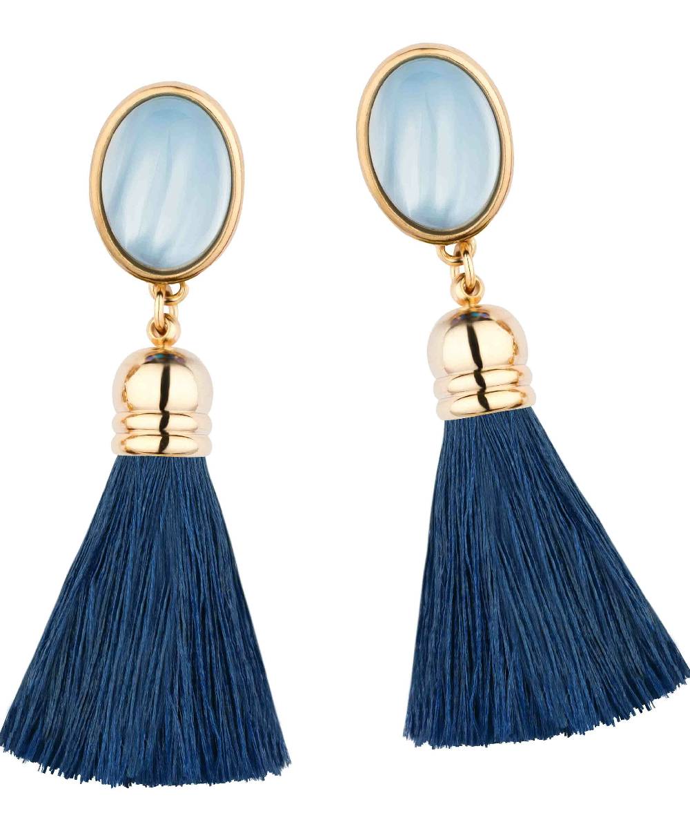 SchwesterSchwester Schimmernde Hellblaue Ohrstecker Mit Marineblauen Quasten