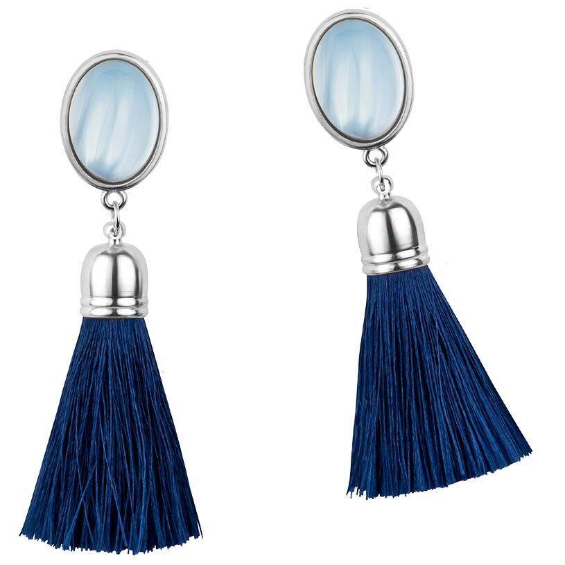 SchwesterSchwester Schimmernde Hellblaue Ohrstecker Mit Marineblauen Quasten In Silberfarben