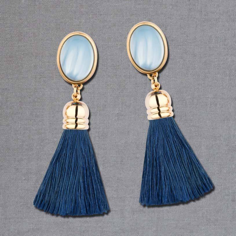 SchwesterSchwester Schimmernde hellblaue Ohrstecker mit marineblauen Quasten