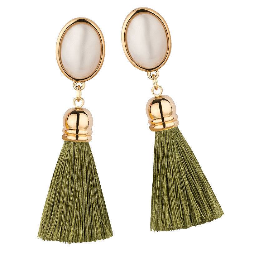 SchwesterSchwester Schimmernde Perlmuttfarbene Ohrringe Als Ohrstecker Mit Quasten In Schilfgrün