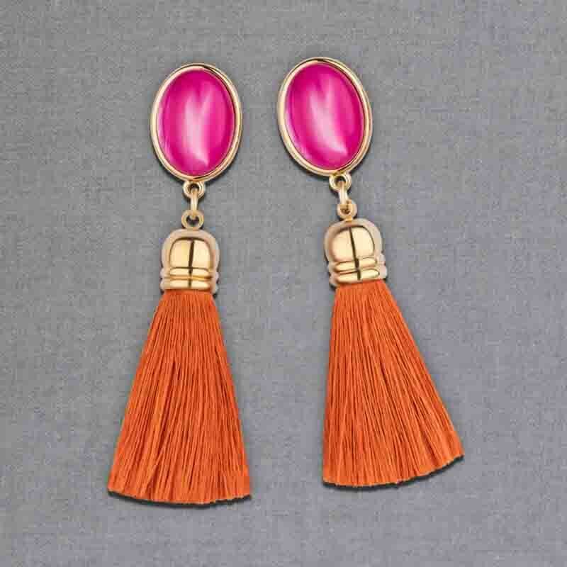 SchwesterSchwester Schimmernde Pinkfarbene Ohrstecker Mit Quaste In Rostorange Von AmuseToi