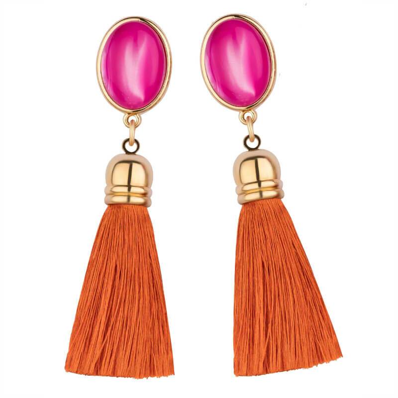SchwesterSchwester Schimmernde Pinkfarbene Ohrstecker Mit Quaste In Rostorange Von AmuseToi