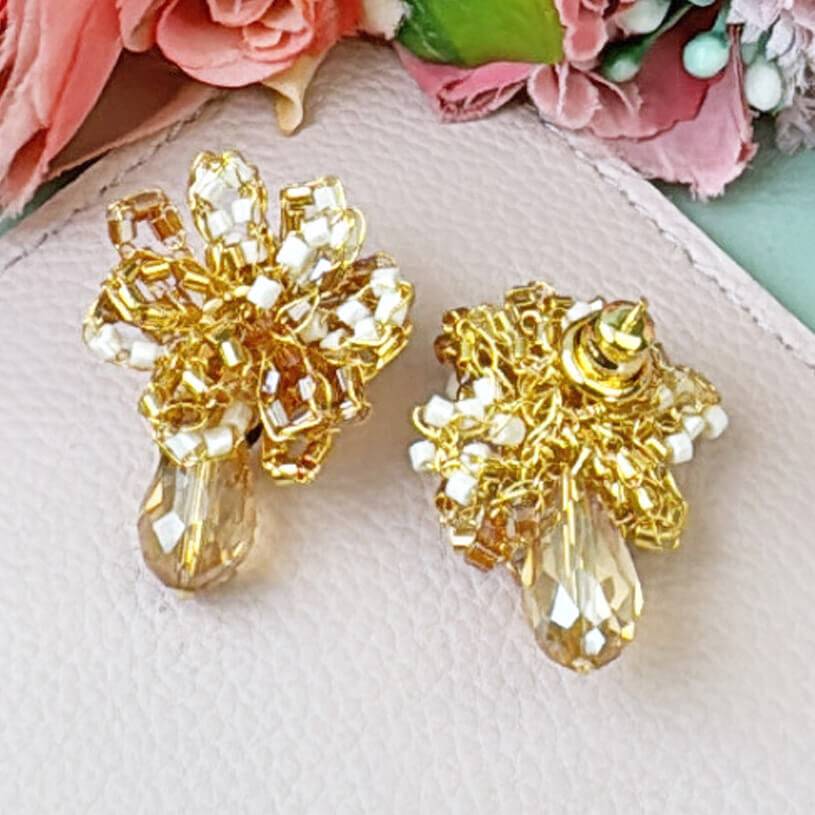 SchwesterSchwester Schöne Perlenohrringe In Champagnertönen Mit Tropfen