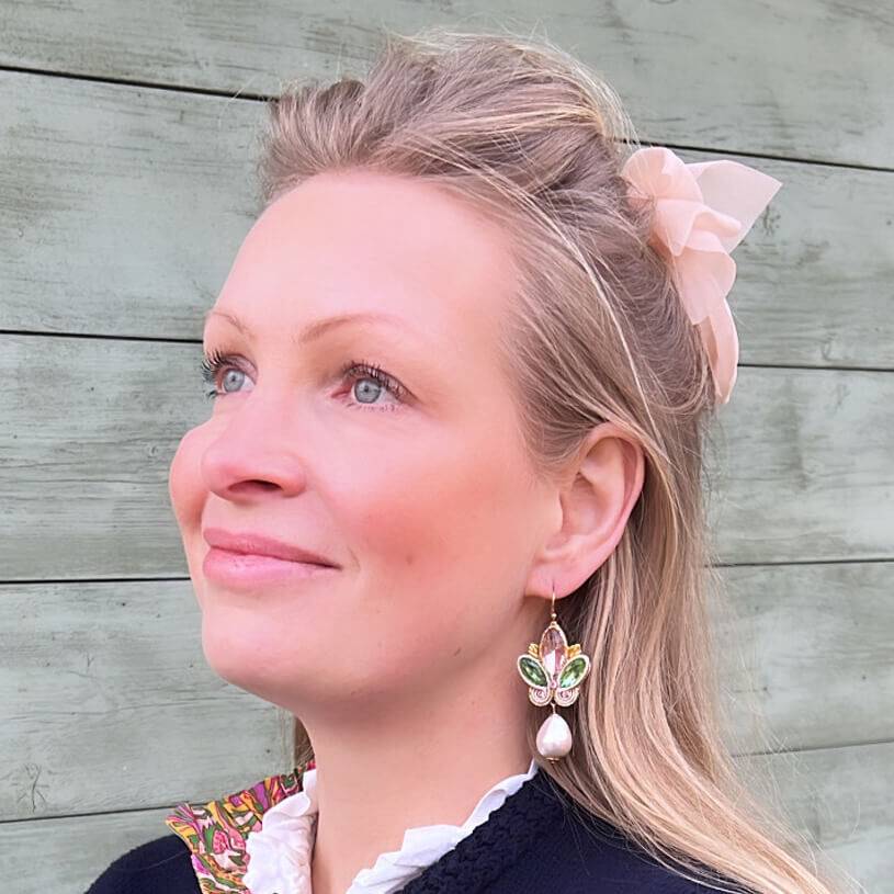 SchwesterSchwester Schöne Soutache-Ohrhänger In Rosa Und Grün Mit Baumwolltropfen