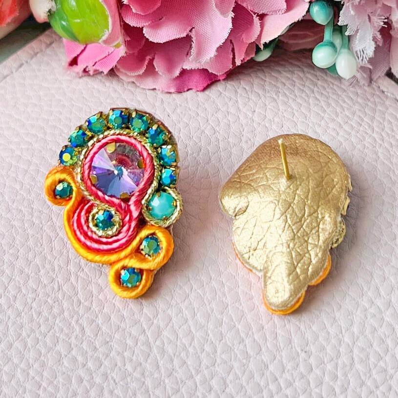 SchwesterSchwester Schöne Soutache-Ohrringe In Orange Und Türkis