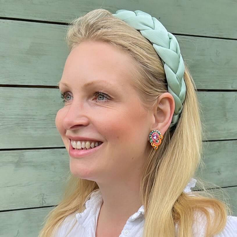 SchwesterSchwester Schöne Soutache-Ohrringe In Orange Und Türkis