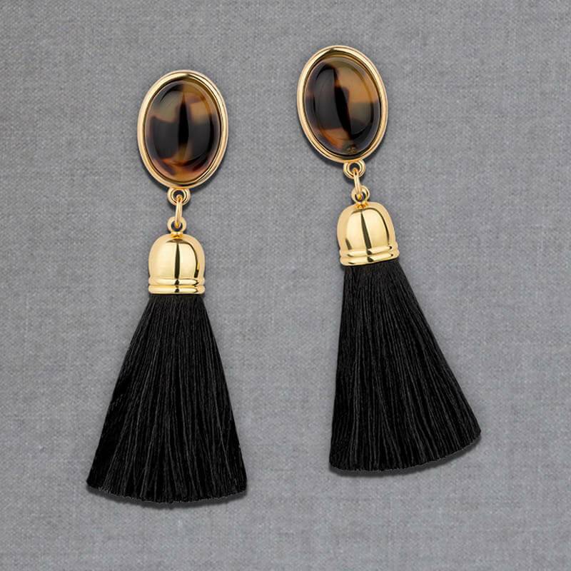 SchwesterSchwester Schwarze Ohrringe Als Ohrstecker In Schildpattoptik Mit Schwarzer Quaste Von AmuseToi