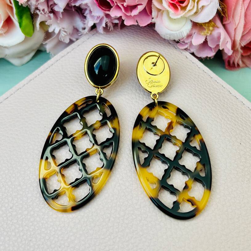 SchwesterSchwester Schwarze Ohrringe Als Ohrstecker Mit Oval In Schildpatt-Optik Im Marrakesch Stil Von AmuseToi