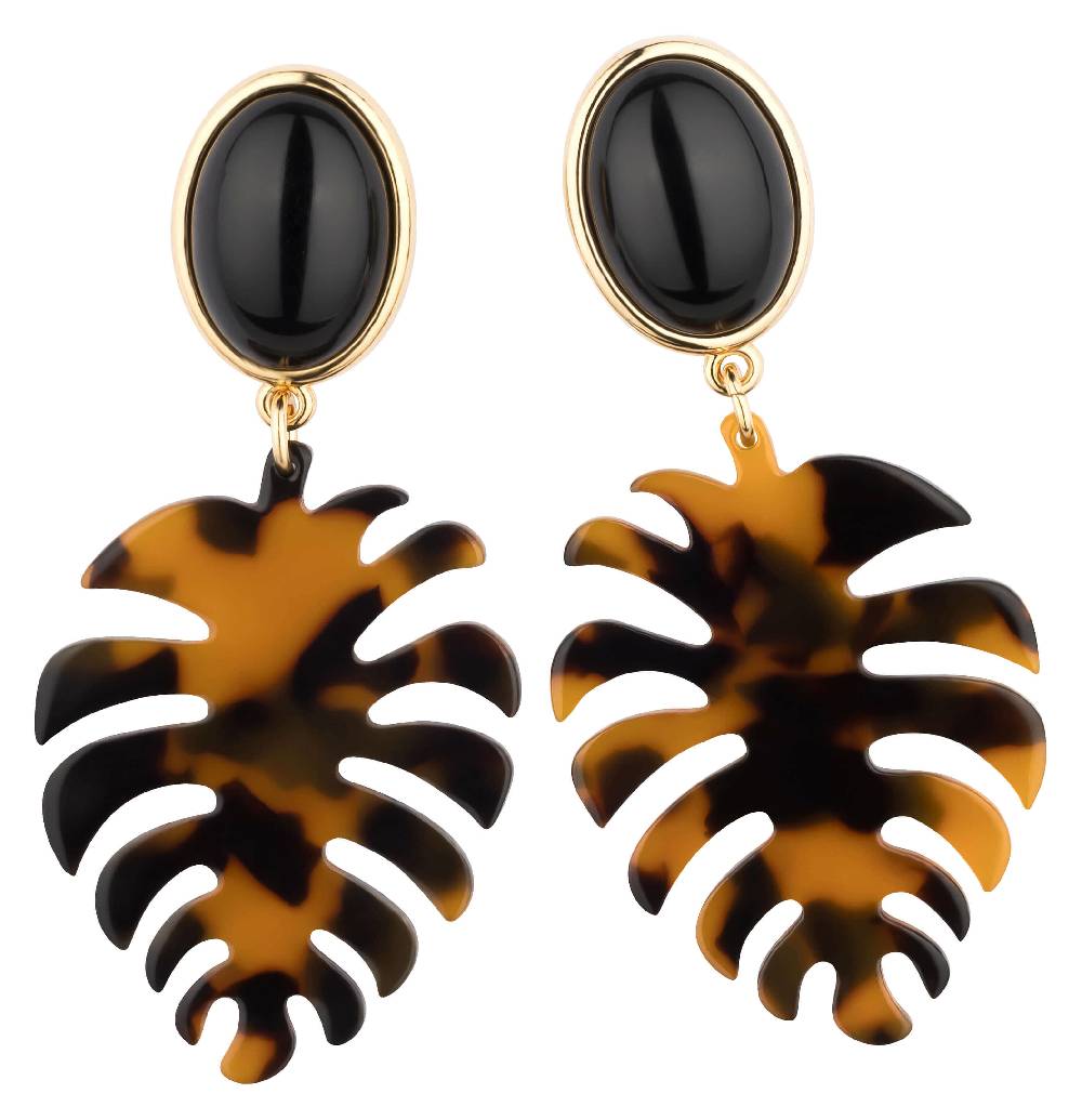 SchwesterSchwester Schwarze Ohrstecker Mit Schildpattfarbenem Monstera-Blatt Von AmuseToi