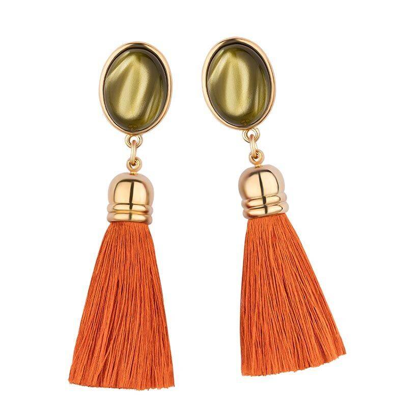 SchwesterSchwester Senfgelber Ohrstecker Mit Rostrotfarbener Quaste Von AmuseToi