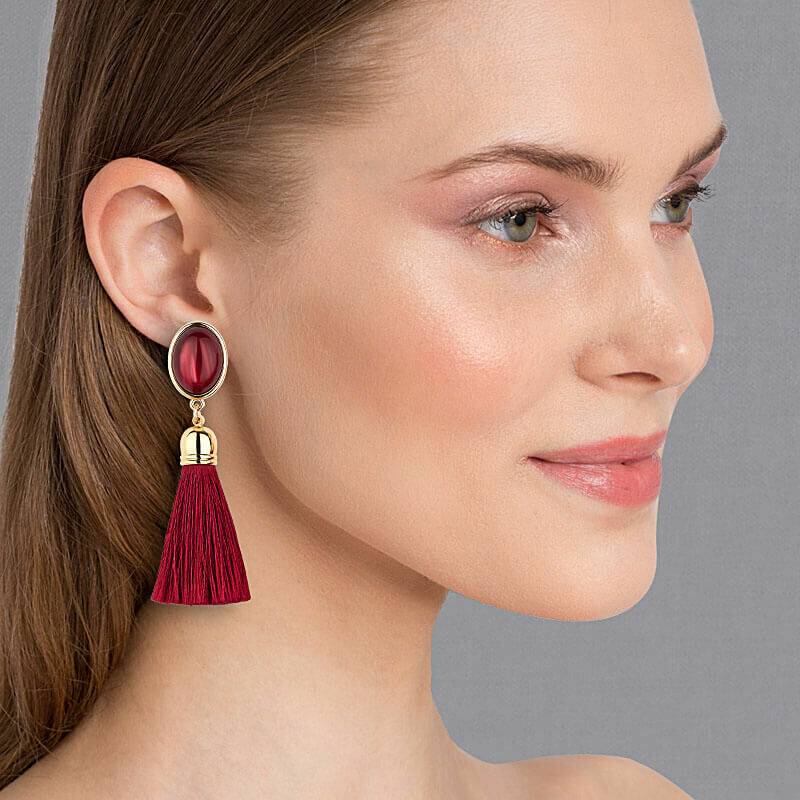 SchwesterSchwester Set Aus Quasten-Ohrsteckern Und Samt-Haarreif In Rot