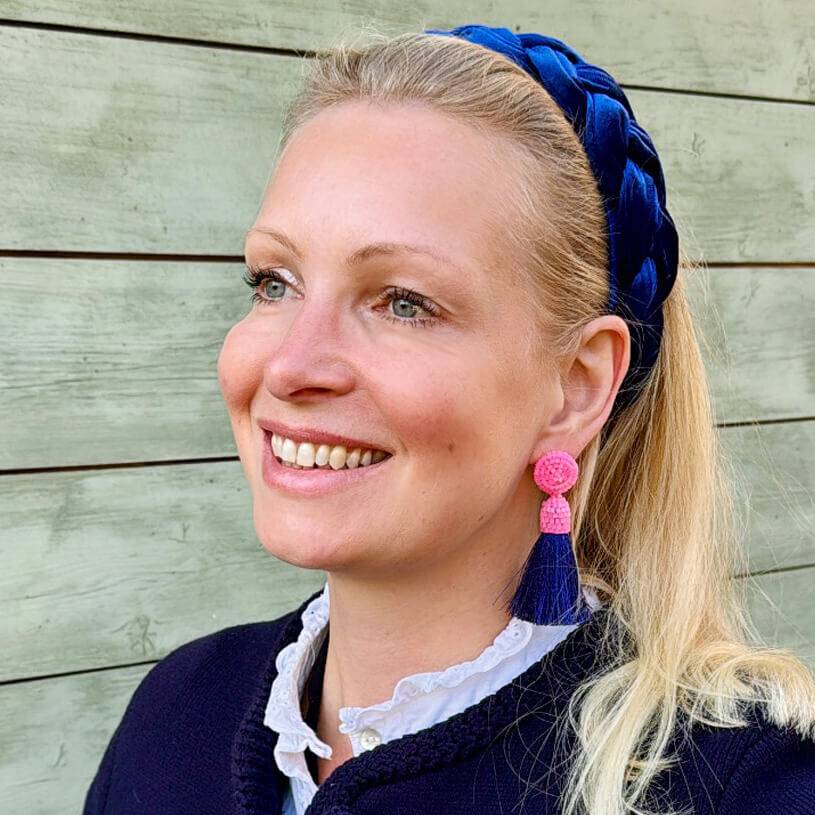 SchwesterSchwester Set Aus Rosa-dunkelblauen Perlen-Quastenohrringen Und Samt-Haarreif In Dunkelblau