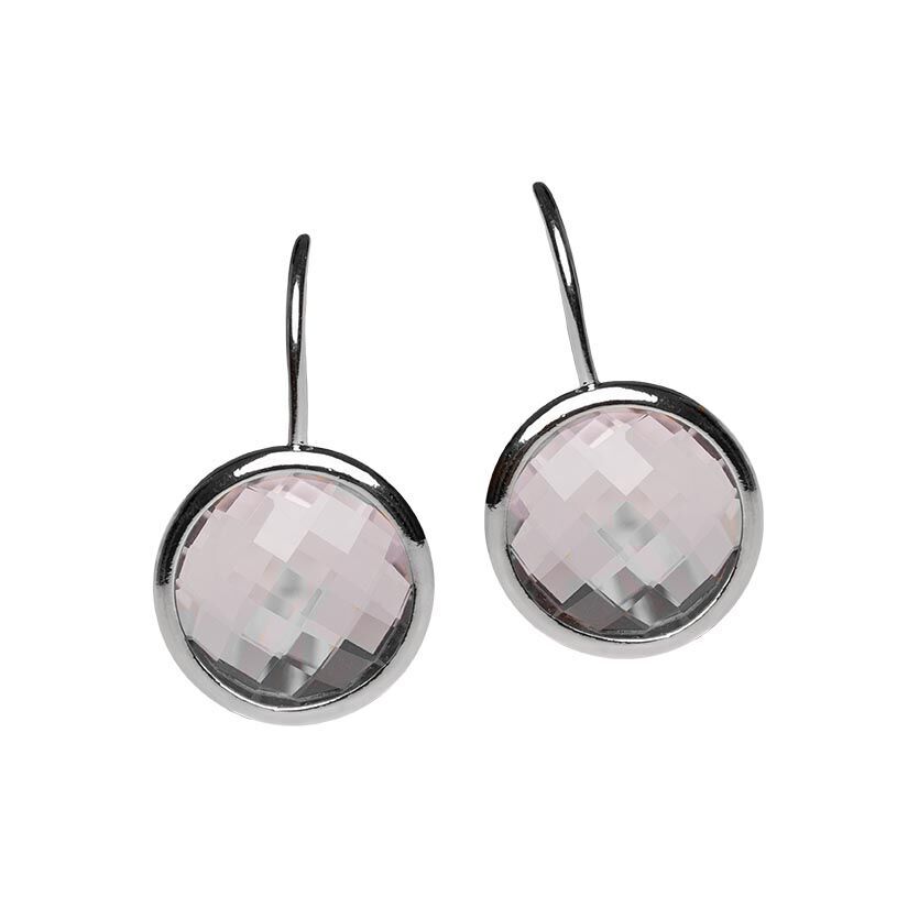 SchwesterSchwester Silberfarbene Ohrhänger Mit Rundem Funkelnden Kristall In Rosa Von Janne V. D. Heide