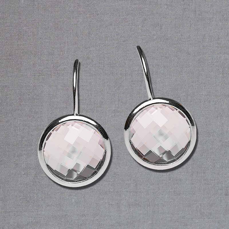 SchwesterSchwester Silberfarbene Ohrhänger mit rundem funkelnden Kristall in Rosa von Janne v. d. Heide