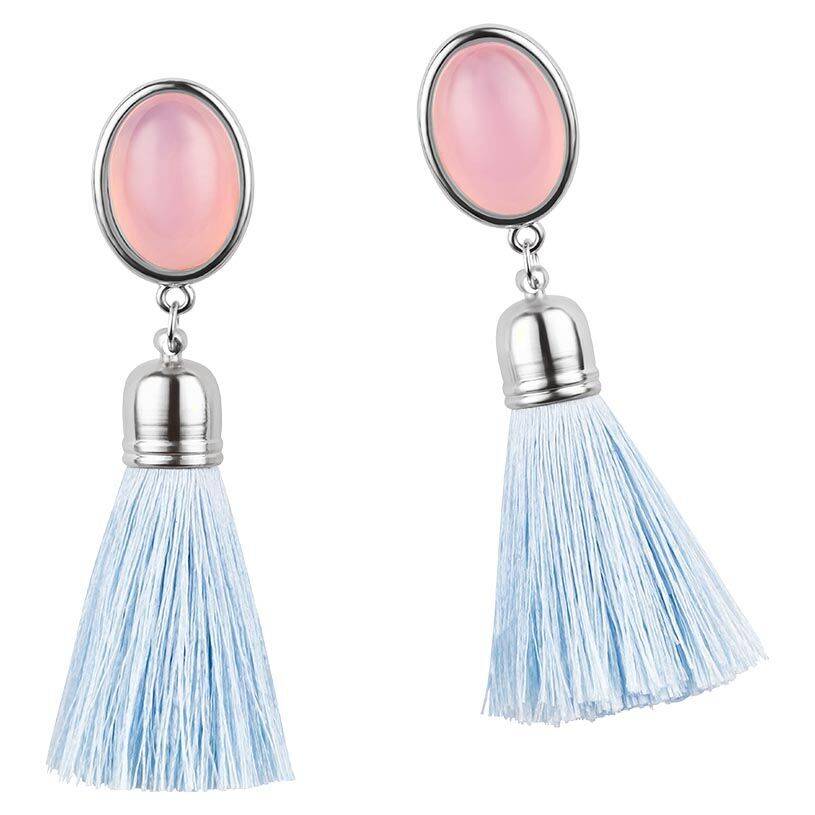 SchwesterSchwester Silberfarbene Quasten Ohrringe Als Ohrstecker In Rosa Mit Hellblauer Quaste Von AmuseToi