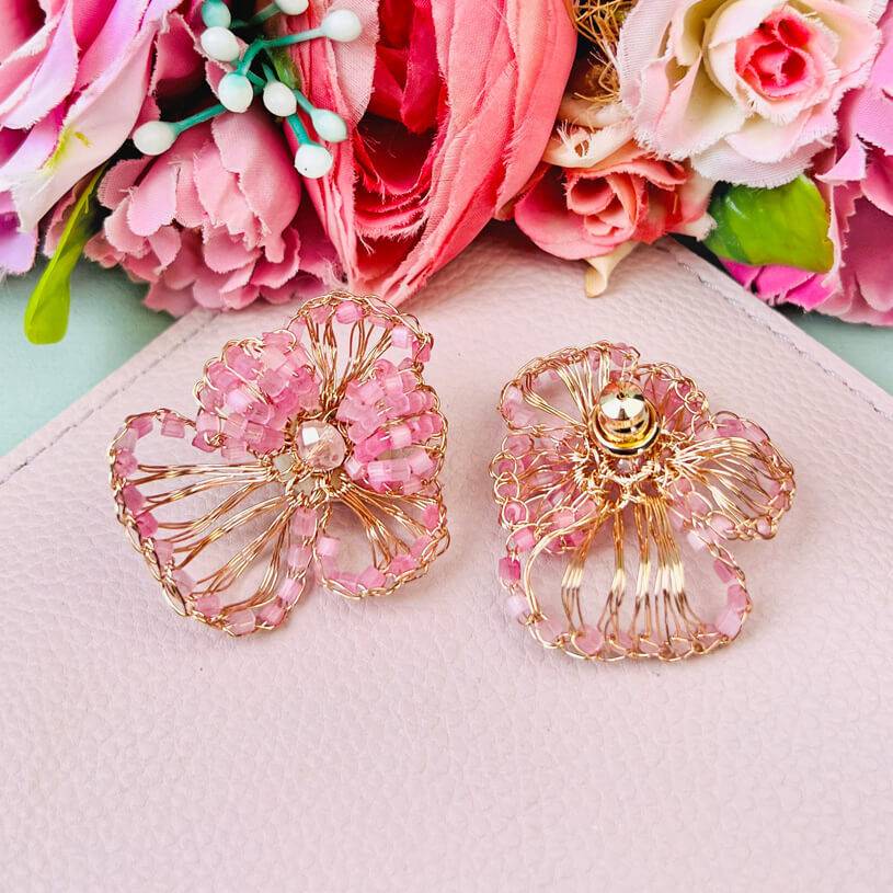 SchwesterSchwester Statement-Ohrringe In Blütenform Mit Perlen In Rosa