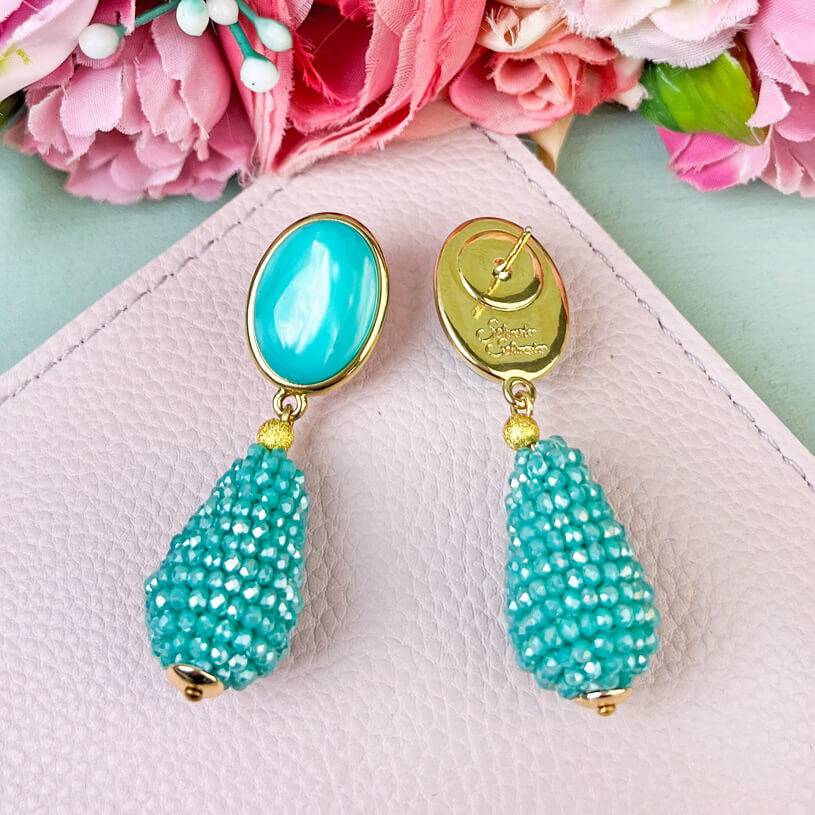 SchwesterSchwester Türkisfarbene Ohrstecker Mit Glitzerndem Tropfen Von AmuseToi