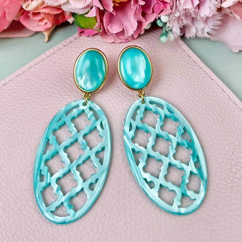 SchwesterSchwester Türkisfarbene Ohrstecker mit Oval im Marrakesch Stil