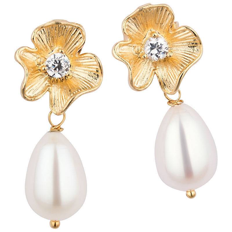 SchwesterSchwester Vergoldete Blumenstecker Mit Kristall Und Edler Süßwasserperle Von Janne V. D. Heide