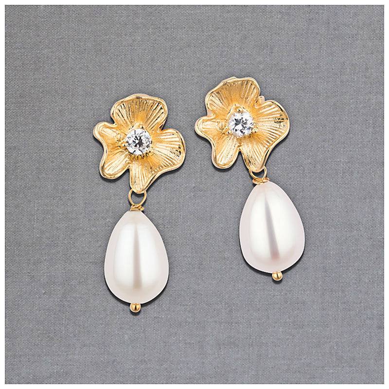 SchwesterSchwester Vergoldete Blumenstecker mit Kristall und edler Süßwasserperle von Janne v. d. Heide