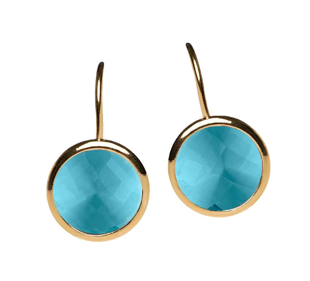 SchwesterSchwester Vergoldete Ohrhänger Mit Rundem Funkelnden Kristall In Hellblau Von Janne V. D. Heide