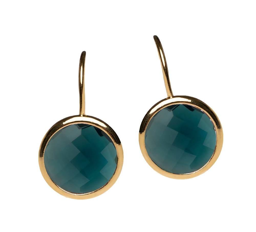 SchwesterSchwester Vergoldete Ohrhänger Mit Runden Funkelnden Kristallen In Dunkelblau Von Janne V. D. Heide