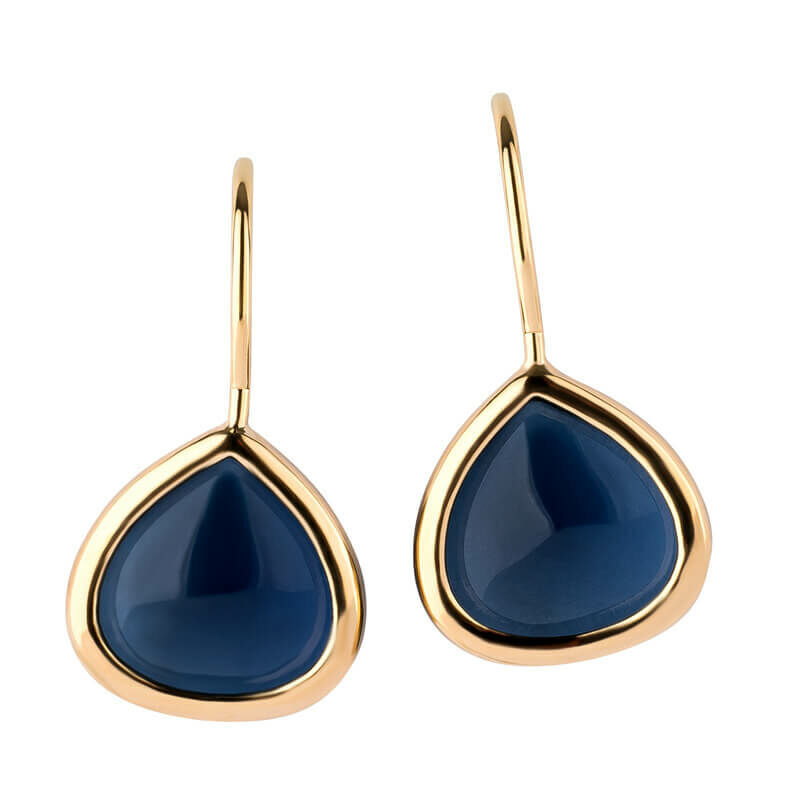 SchwesterSchwester Vergoldete Ohrhänger Mit Tropfenförmigen Funkelnden Kristallen In Dunkelblau Von Janne V. D. Heide