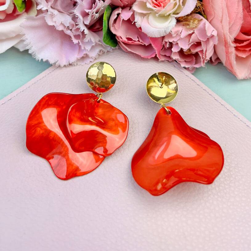 SchwesterSchwester Vergoldete Ohrringe Mit Orangen Blütenblättern