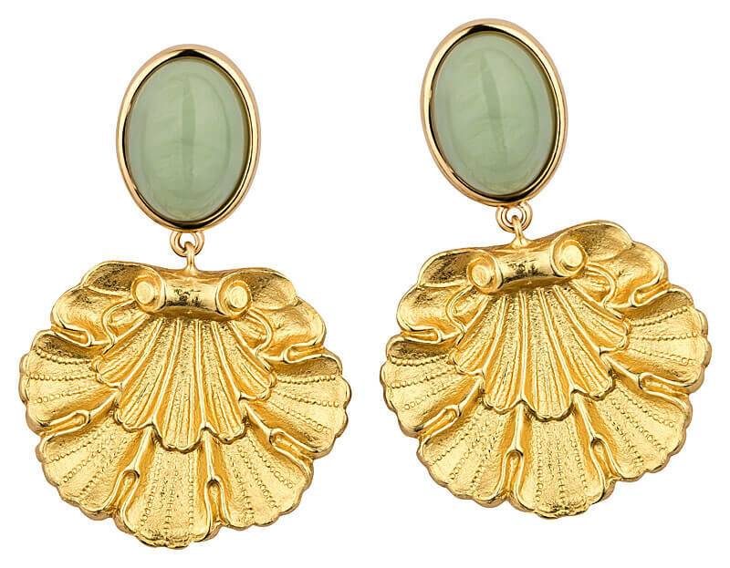 SchwesterSchwester Vergoldete Ohrstecker In Jadegrün Mit Vergoldetem Muschelornament Von AmuseToi
