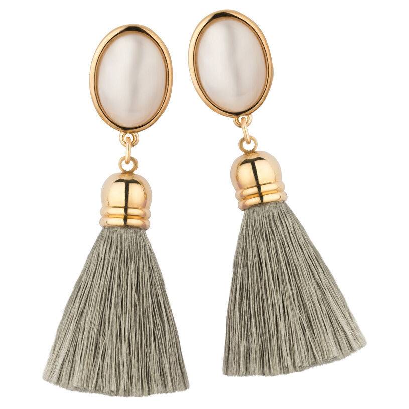 SchwesterSchwester Vergoldete Ohrstecker In Perlmuttfarben Mit Silbergrauen Quasten Von AmuseToi