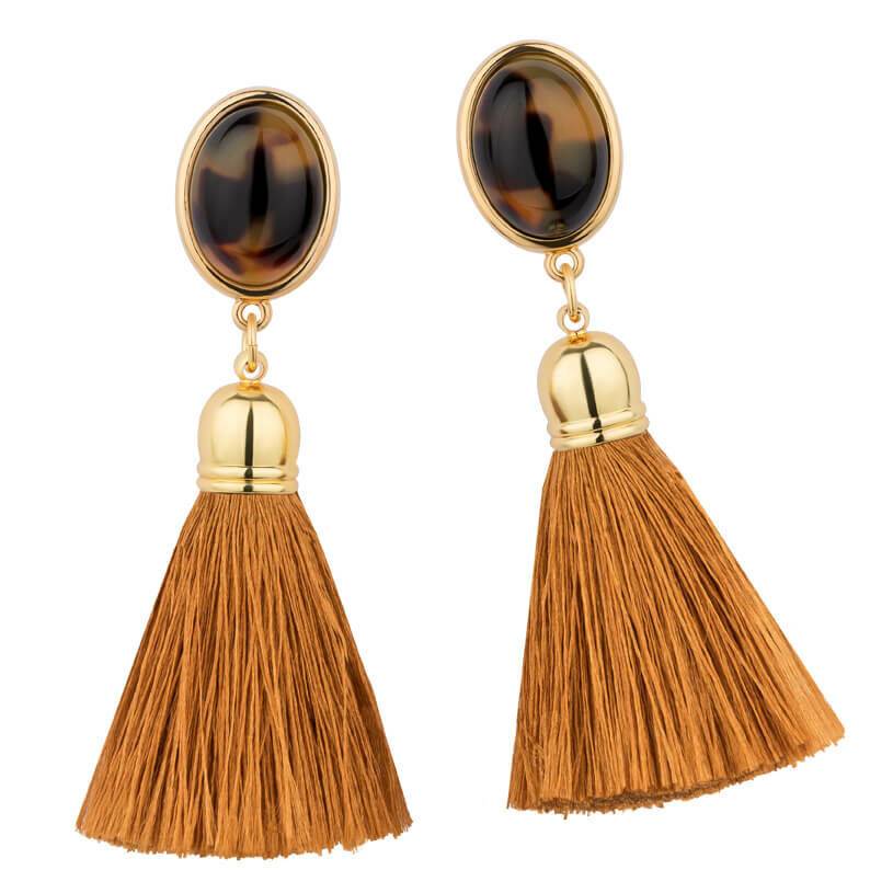 SchwesterSchwester Vergoldete Ohrstecker In Schildpattfarben Mit Edlen Goldbraunen Quasten