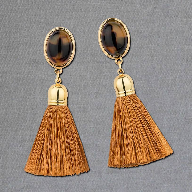 SchwesterSchwester Vergoldete Ohrstecker in Schildpattfarben mit edlen goldbraunen Quasten