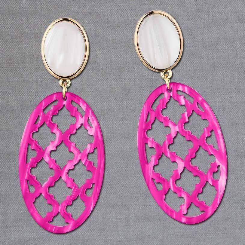 SchwesterSchwester Vergoldete Ohrstecker In Wunderschönem Perlmutt Mit Oval In Pink Im Marrakesch-Stil