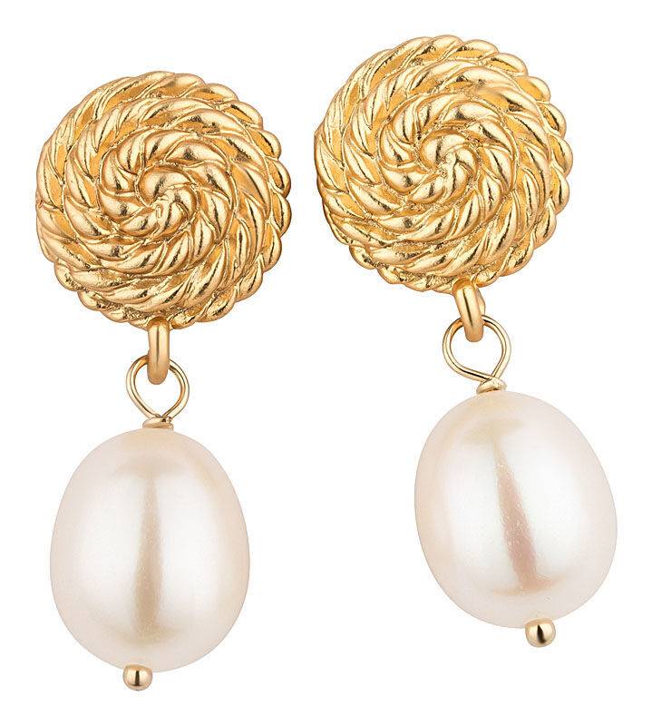 SchwesterSchwester Vergoldete Runde Ohrstecker In Seiloptik Mit Edler Süßwasserperle