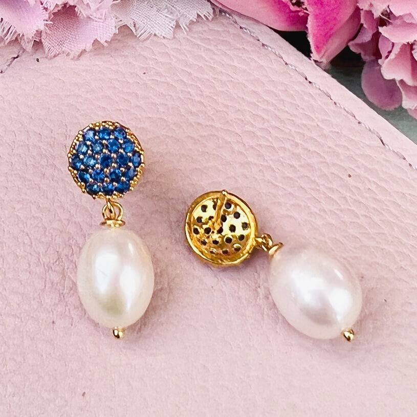 SchwesterSchwester Vergoldeter Ohrstecker Mit Dunkelblauen Steinen Und Süßwasserperle