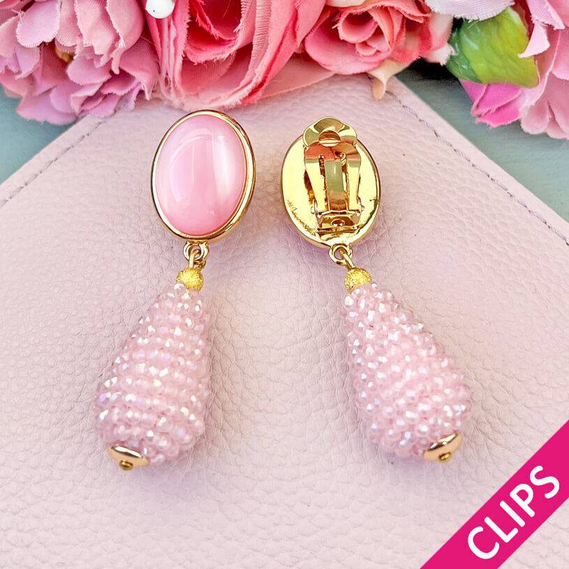 SchwesterSchwester Vergoldeter Rosafarbener Ohrclip Mit Glitzer-Tropfen