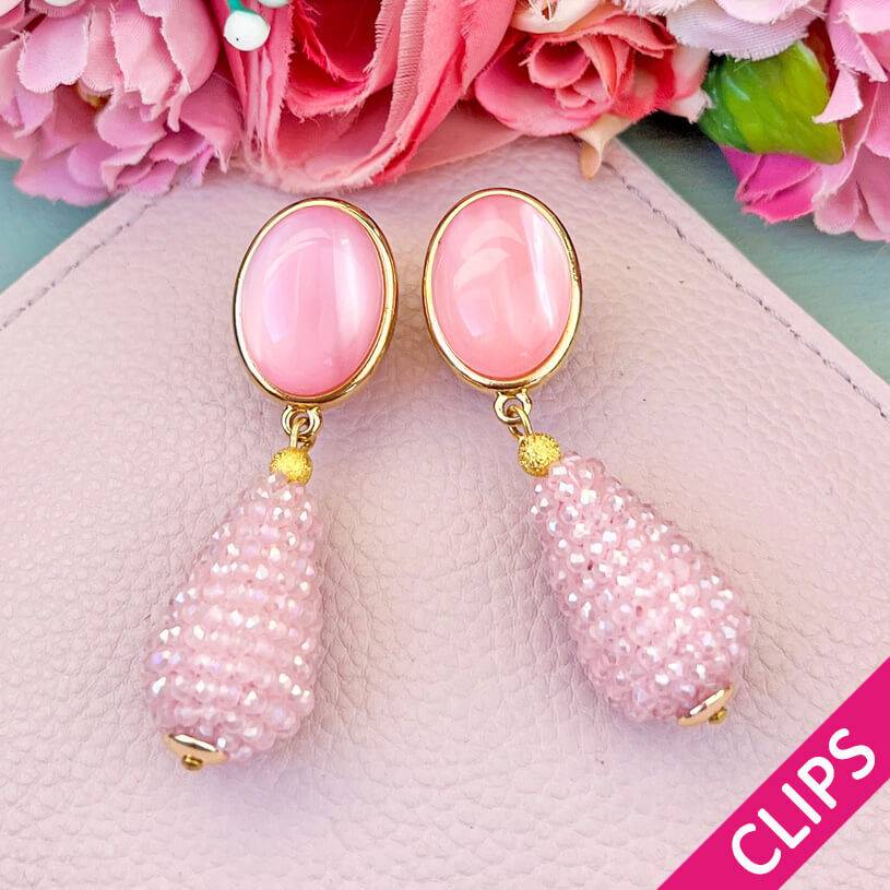 SchwesterSchwester Vergoldeter rosafarbener Ohrclip mit Glitzer-Tropfen