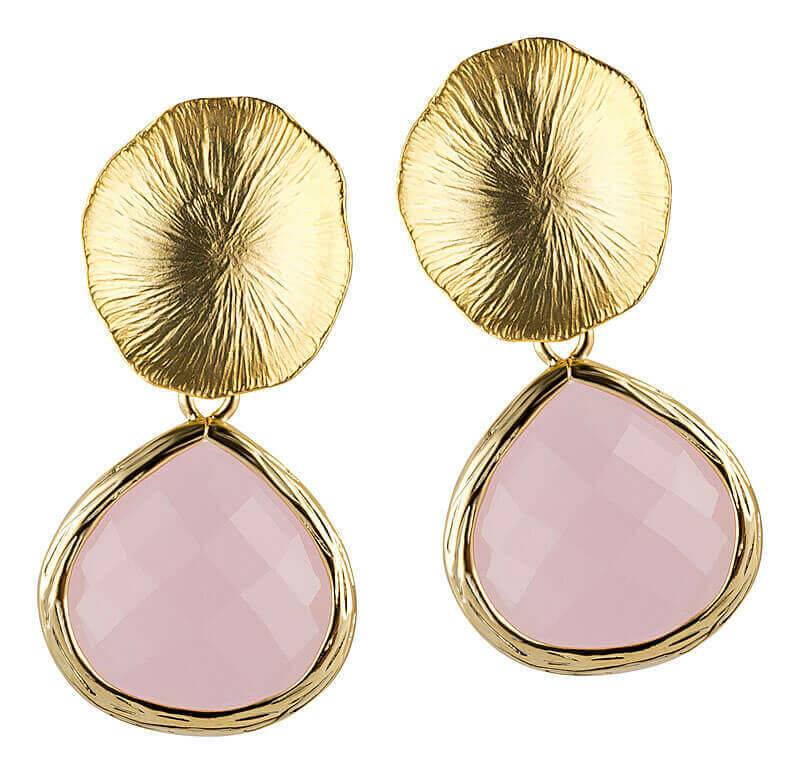 SchwesterSchwester Vergoldetes Lotusblatt Als Ohrstecker Mit Funkelndem Tropfen In Zartrosa