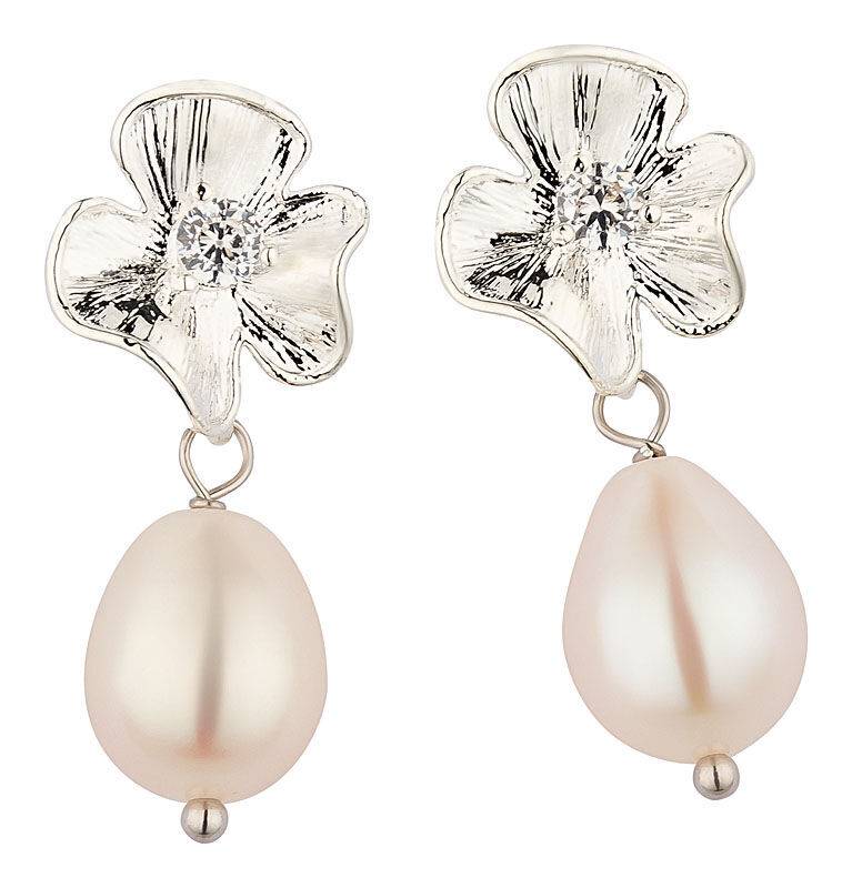 SchwesterSchwester Versilberte Blumenstecker Mit Kristall Und Edler Süßwasserperle