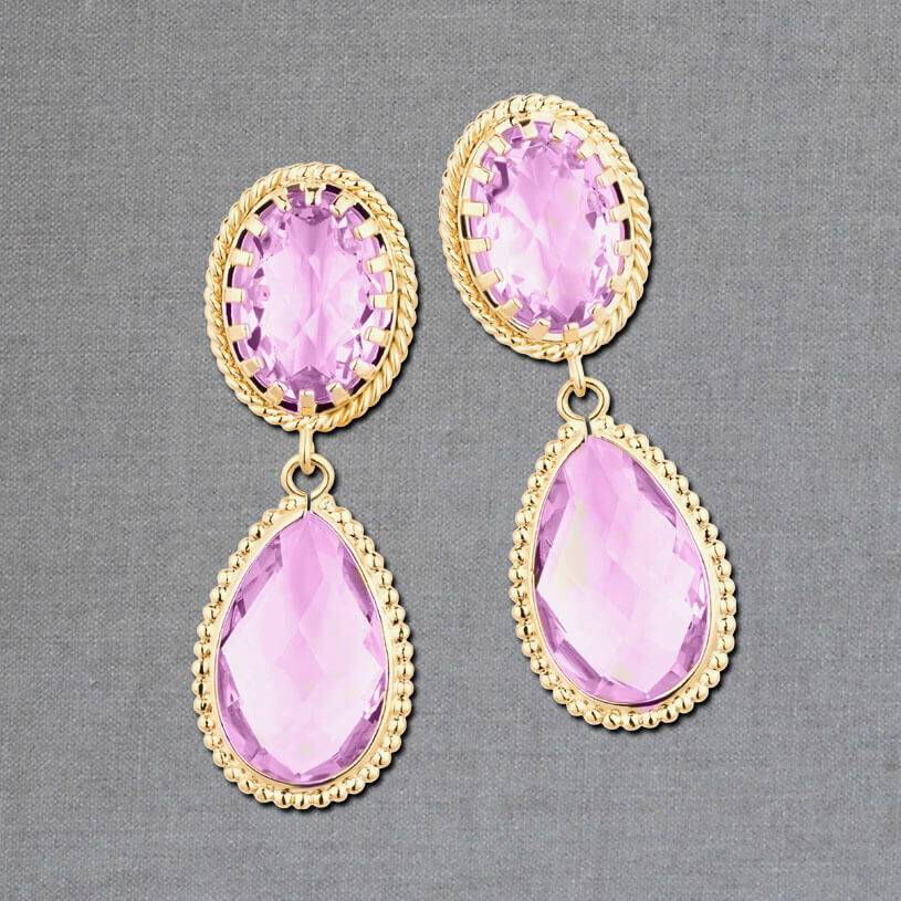 SchwesterSchwester Violette Tropfenohrringe mit funkelnden facettierten Tropfen