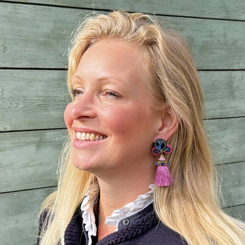 SchwesterSchwester Vorbestellbar - Auffällige Soutache-Ohrstecker In Blau Und Rosa Mit Quaste