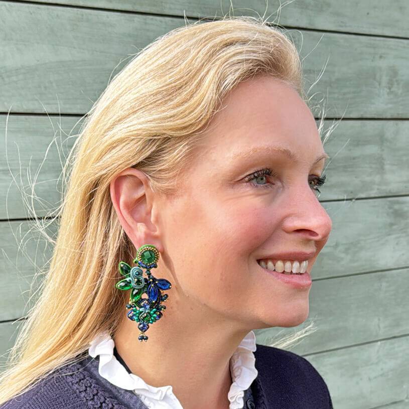 SchwesterSchwester Vorbestellbar - Große Soutache-Ohrringe In Grün Und Dunkelblau