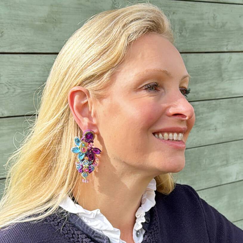 SchwesterSchwester Vorbestellbar - Große Soutache-Ohrringe In Magenta Und Hellblau