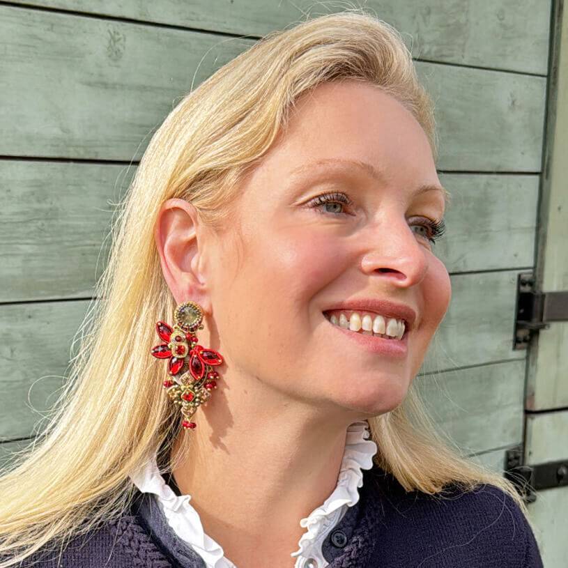 SchwesterSchwester Vorbestellbar - Große Soutache-Ohrringe In Rot Und Champagner