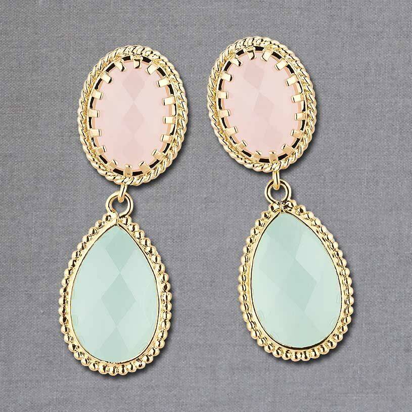 SchwesterSchwester Zartrosa Tropfenohrringe Mit Türkisblau Funkelnden Facettierten Tropfen